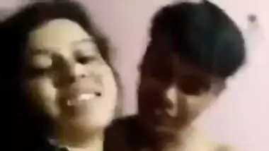 Young XXX girl shows off boobs grabbed by Desi partner on camera